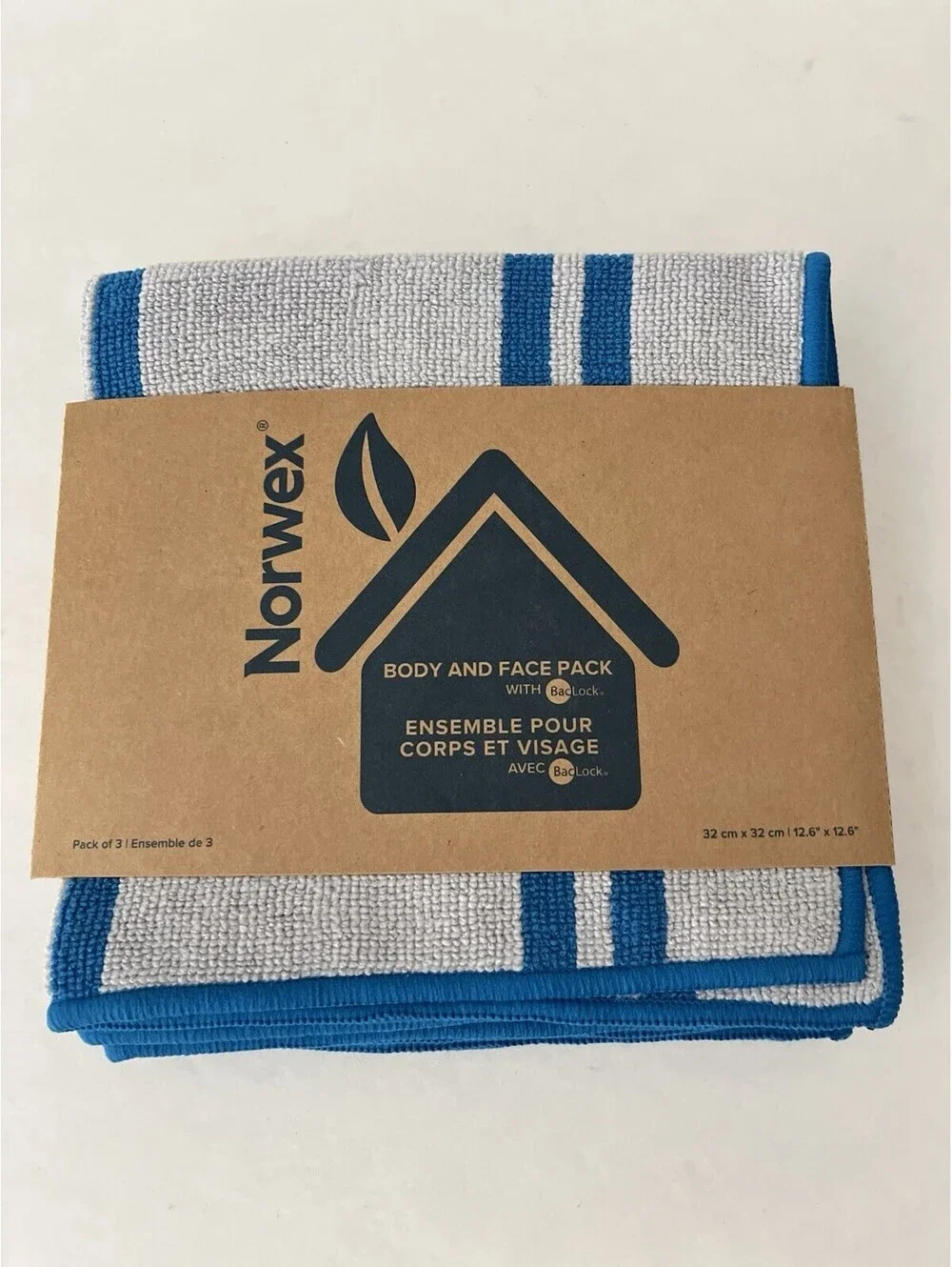Norwex Body and Face Pack with BacLock  Cloths Set of 3 Blue Grey